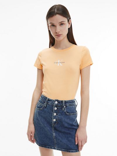 Calvin Klein Ruhák HU913983 | Calvin Klein Slim Organic Cotton Logo Női Póló Narancssárga